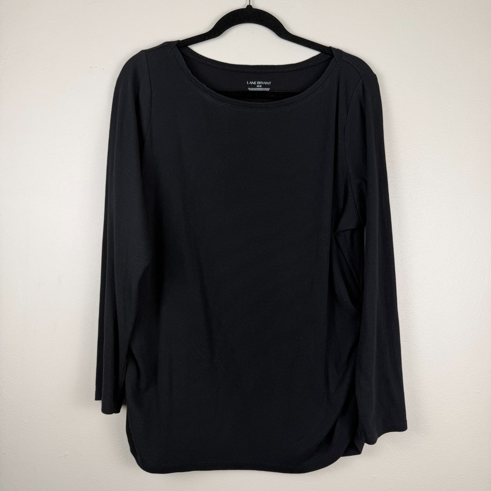Lane Bryant Ribbed Top Womens 18/20 Black Cotton Long Sleeve Round Neck Pullover